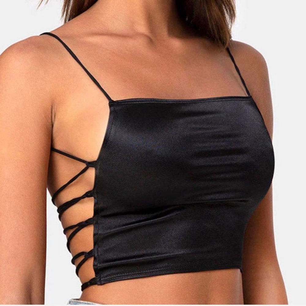 Motel Rocks Black Satin Crop Top